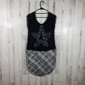 Bongo black, gray star high low, sheer top women's size small